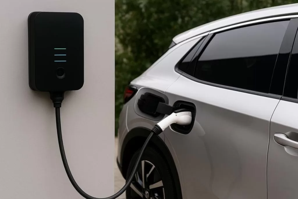Carregador Wallbox instalado em garagem para carro híbrido plug-in